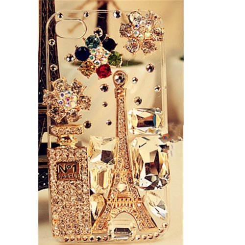 EVTECH(TM) 3D Eiffel Tower Perfume bottles Rhinestones Series Bling Handmade Crystal Rhinestone Heart Diamond Bling Cover Soft Faceplate Case for iPhone 5 / 5S T-Mobile Sprint AT&amp;T Verizon(100% Handcrafted)