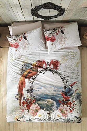 100% Turkish Cotton Ranforce Vintage Rose Floral Full Double Queen Size Quilt Duvet Cover Set Bedding 4 Pcs!! Made in Turkey, Turkish Bedding Set