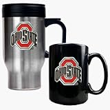 Ohio State Buckeyes Stainless Steel Travel Mug and Black Ceramic Mug Set