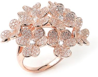 Sterling Silver Micro-Pave Cz Flowers With Rose Gold Plating, Size 6-8