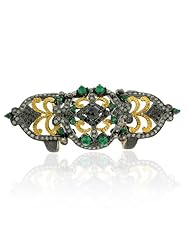 Diamond Pave Emerald Knuckle Armor Ring 18kt Gold Vintage Style .925 Sterling Silver Jewelry