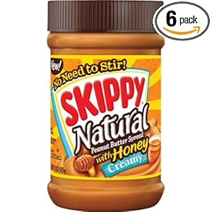 Skippy Creamy Peanut Butter, Natural with Honey, 15-Ounce Jars (Pack of 6)