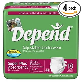 Depends adjustable underwear Small/Medium, Case of Four-18 Count (72 Pants)