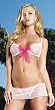 2Pc Diamond Mesh Soft Bra Top With Chiffon Bow And Skirted Panty With Chiffon Roses
