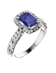 Platinum 7.00x5.00mm Emerald Cut Tanzanite and Diamond Ring -- LIFETIME WARRANTY