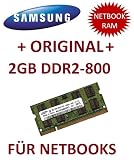 Produkt-Bild: SAMSUNG Original (Mihatsch & Diewald) 2 GB 200 pin DDR2-800 SO-DIMM (800Mhz, PC2-6400S, CL6) - Part M470T5663FB3-CF 7 mit Netbookspezifischer Chipstruktur - passend f&uuml;r alle aktuellen DDR2 Netbooks wie Samsung NC10, N110, N120, N130, N150, N310 und N510