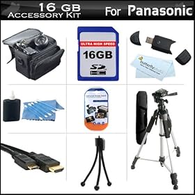 16GB Accessory Kit For Panasonic HDC-TM90K 3D Compatible Camcorder Includes 16GB High Speed SD Memory Card + 57 Full Size Tripod w/ Case + Deluxe Case + Mini HDMI Cable + LCD Screen Protectors + USB 2.0 SD Card Reader + MicroFiber Cleaning Cloth + More