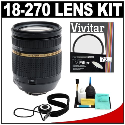 Tamron 18-270mm f/3.5-6.3 Di II VC LD Aspherical IF Macro Lens + UV Filter + Cleaning Kit for Canon EOS 7D, 50D, 20D, Rebel T1i, T2i, XS & Rebel XSi Digital SLR Cameras