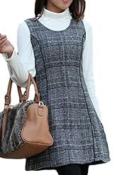 Cotton/Polyester Sleeveless Tank Plaid Print  Dress