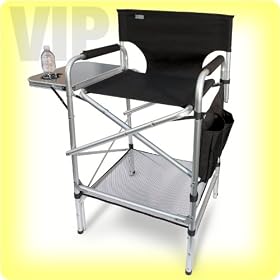 EARTH EXECUTIVE VIP TALL DIRECTORS CHAIR w/ Side Table, Dual Side Pockets..The Most STABLE Tall Directors Chair Ever Built! BIGGER? STRONGER... WIDER & Very Stable- "8-Points Touch Ground". Plus: a sleek V.I.P. look! Bonus: LOWER MESH STORAGE SHELF