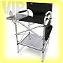 EARTH EXECUTIVE VIP TALL DIRECTORS CHAIR w/ Side Table, Dual Side Pockets..The Most STABLE Tall Directors Chair Ever Built! BIGGER? STRONGER... WIDER & Very Stable- "8-Points Touch Ground". Plus: a sleek V.I.P. look! Bonus: LOWER MESH STORAGE SHELF