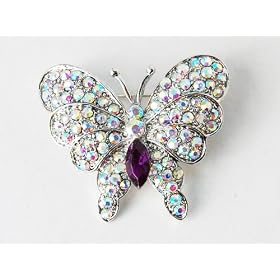 Petite Amethyst Crystal Rhinestone Butterfly Pin Brooch