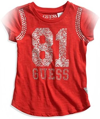 GUESS Kids Girls Little Girl '81' Rhinestone Logo Tee, Red L (6X)