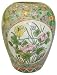 Oriental Melon Shaped Flower Vase, Hand Painted Porcelain, Spring Green Poppy Design