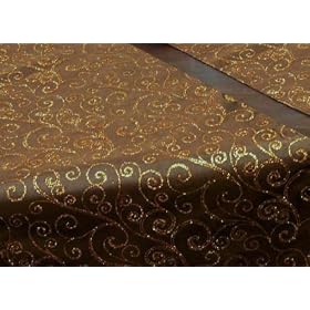 Buy 72 long Chocolate Satin Table Runner with Golden Glitter Swirls by Unknown