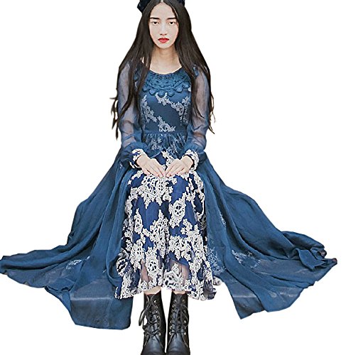 コットンドレス マキシワンピース シフォン チュニック オーガンジー 重ね着 レトロ 綿ドレス ワンピース キュート エレガンス カジュアル レディース 秋物 冬物 可愛いスカーフ付き R405