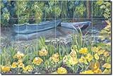 IMAGE OF Monet Blue Boats by Joanne Morris - Artwork On Tile Ceramic Mural 17