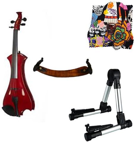 Meisel Electric Violin Pack Red w/Silver Stand, Tuner & Skull Rosin
