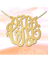 Monogram Necklace 2 inch 24K Gold Plated Sterling Silver Handcrafted Cutout Personalized Initial Necklace - Made in USA