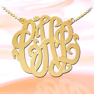 Monogram Necklace 2 inch 24K Gold Plated Sterling Silver Handcrafted Cutout Personalized Initial Necklace - Made in USA