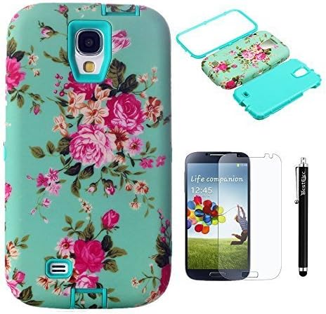BestElec Hybrid High Impact Soft TPU + Hard PC Flowers Pattern Case Cover for Samsung Galaxy S4 SIV i9500(Green), With Screen Protector, Stylus Pen and Cleaning Cloth by heywan