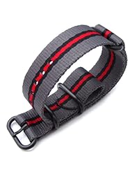 MiLTAT 22mm 3 Rings Zulu JB military watch strap ballistic nylon armband - Grey, Black & Red, PVD Black Hardware