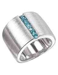 925 Sterling Silver Wide Ring with Channel-Set Blue Topaz- Sizes 6-8