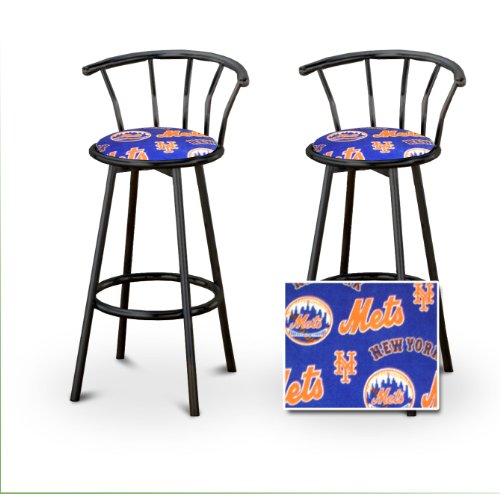 2 New York Mets Baseball Soft Fleece MLB Custom Black Barstools with Backrest Set