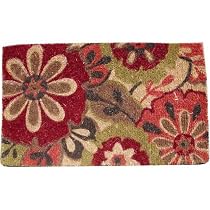 Doormat Gift Shop - Red Mod Floral and Natural Decorative Heavy Duty Coir Doormat, Design 3 :  floral design natural coir