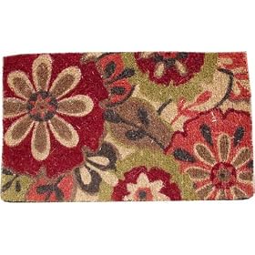 Red Mod Floral and Natural Decorative Heavy Duty Coir Doormat, Design 3 by Creative Co-op
