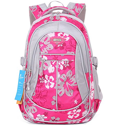 Coofit Flowers Pattern School Backpack for Girls Book Bag for College Bookbag Rose Red