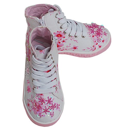 Toddler Girls White Floral Beaded High Top Sneaker Shoes 9
