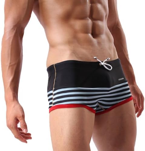 Wantdo Swimwear Trunks Shorts Tie Elastic Briefs(Black-And-White,Small Loose)