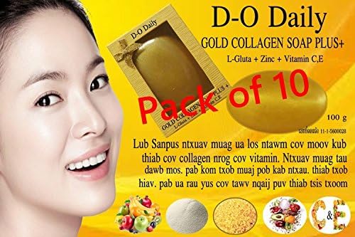 Pack of 10 Bars D-O Daily Whitening Pure Skincare Facial Gold Collagen Vitamin Soap Plus 10 Pack
