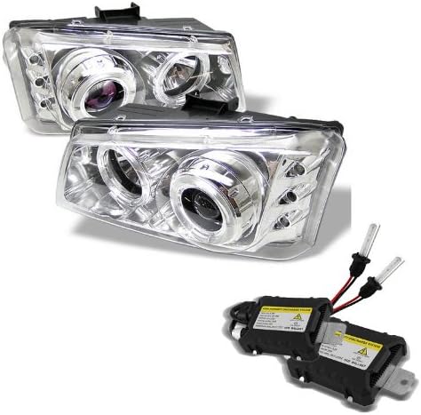 Carpart4u 6000K Xenon HID Performance Headlights Package for (DOT) CHEVY Silverado 1500/2500/3500 Halo LED ( Replaceable LEDs ) Chrome Projector Headlights