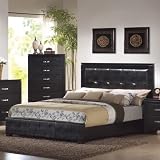 Kearny Faux Leather Bed in Black Size: Queen