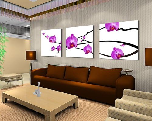 Spirit Up Art Huge Abstract Art Orchids Picture Painting on Canvas Print Stretched and Framed, Modern Home Decorations Wall Art set of 3 Each is 50*50cm #cy-557