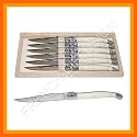 Authentic French LAGUIOLE - 6 STEAK KNIVES - IVORY color - in HEAVIER 25/10 STAINLESS STEEL - SERRATED blade: perfect as steak knife! (original genuine Jean DUBOST quality family white colour table flatware/cutlery setting for 6 people - with CERTIFICATE of AUTHENTICITY - dishwasher safe! - delivered in a wooden box - gift wrap available - direct from FRANCE)