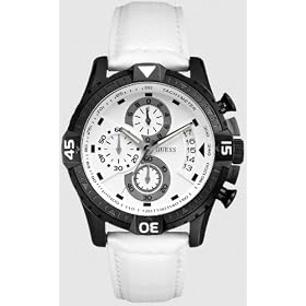 GUESS - U15067G1 - Chronographe - Montre Homme - Bracelet en cuir blanc