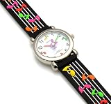 Music Note Black Rubber Children's Watch With Second Hand
