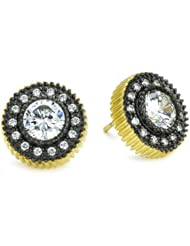 Freida Rothman Belargo Jewelry "Classics" Two Tone Framed Solitaire Stud Earrings