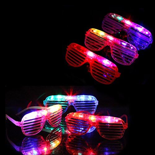 Orissi 12 Pack Assorted Flashing LED Light Up Slotted Shutter Shades Sunglasses Glow Party Glasses