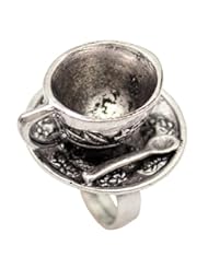 Jewelry: Silver Plated Vintage Alice In Wonderland Hatter Tea Cup Party Cosplay Fancy Dress Ring