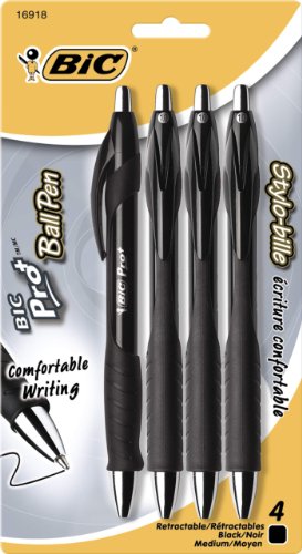 BIC Pro+ Ball Pen, Medium Point , 0.7mm, Black, 4 Pens
