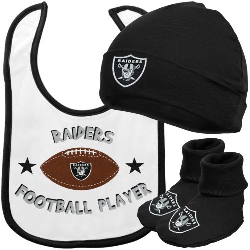 NFL Infant/Toddler Boys' Oakland Raiders Cap, Bootie, Bib Set (Team Color, 6M)