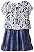 Nannette Girls' Short Sleeved Knit Denim Dress with Lace Popover Bodice