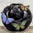 Black Porcelain Hand Crafted Butterfly Tabletop Water Fountain