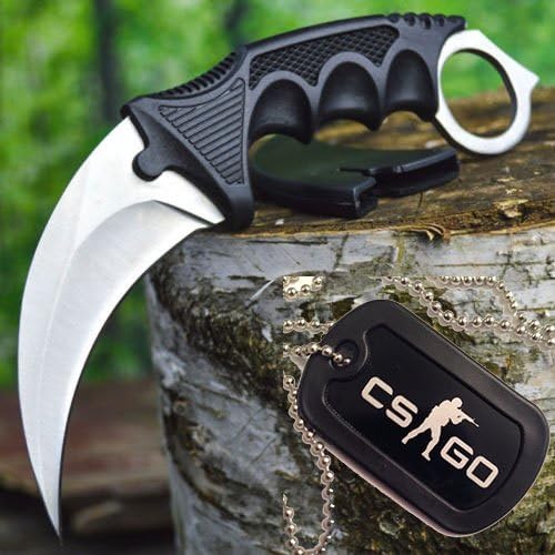 CS:GO Hawkbill Full Tang Fixed Blade Tactical Neck Knife w/ ABS Sheath & Cord - SILVER Vortex DOPPLER (Limited Edition) INCLUDES FREE CS:GO Dog