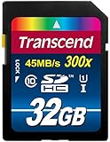 Transcend 32GB SDHC Class 10 UHS-1 Flash Memory Card Up to 45MB/s (TS32GSDU1E)