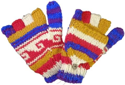 Hand Knit 100% Wool Fleece Lined Texting Gloves Fair Trade Nepal (328)